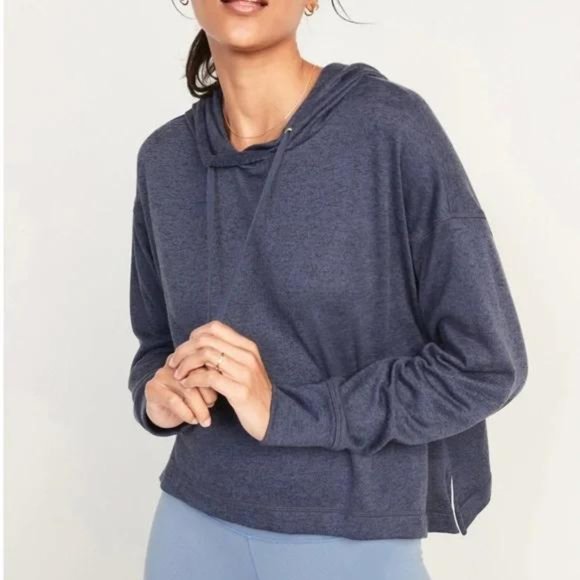 Old Navy Tops - Old Navy Women's Blue Lightweight Long Sleeve Loose Cropped Sweater-Knit Hoodie